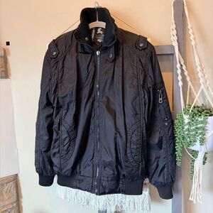 Black Designer Style Fleece Lined Bomber Jacket Men’s Size M (see Description)